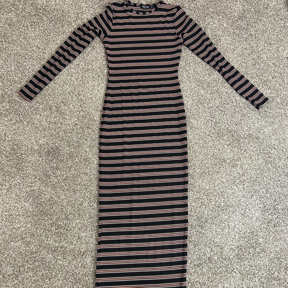 Nasty Gal Ribbed Stripe Print Long Sleeve Maxi Dress size 2